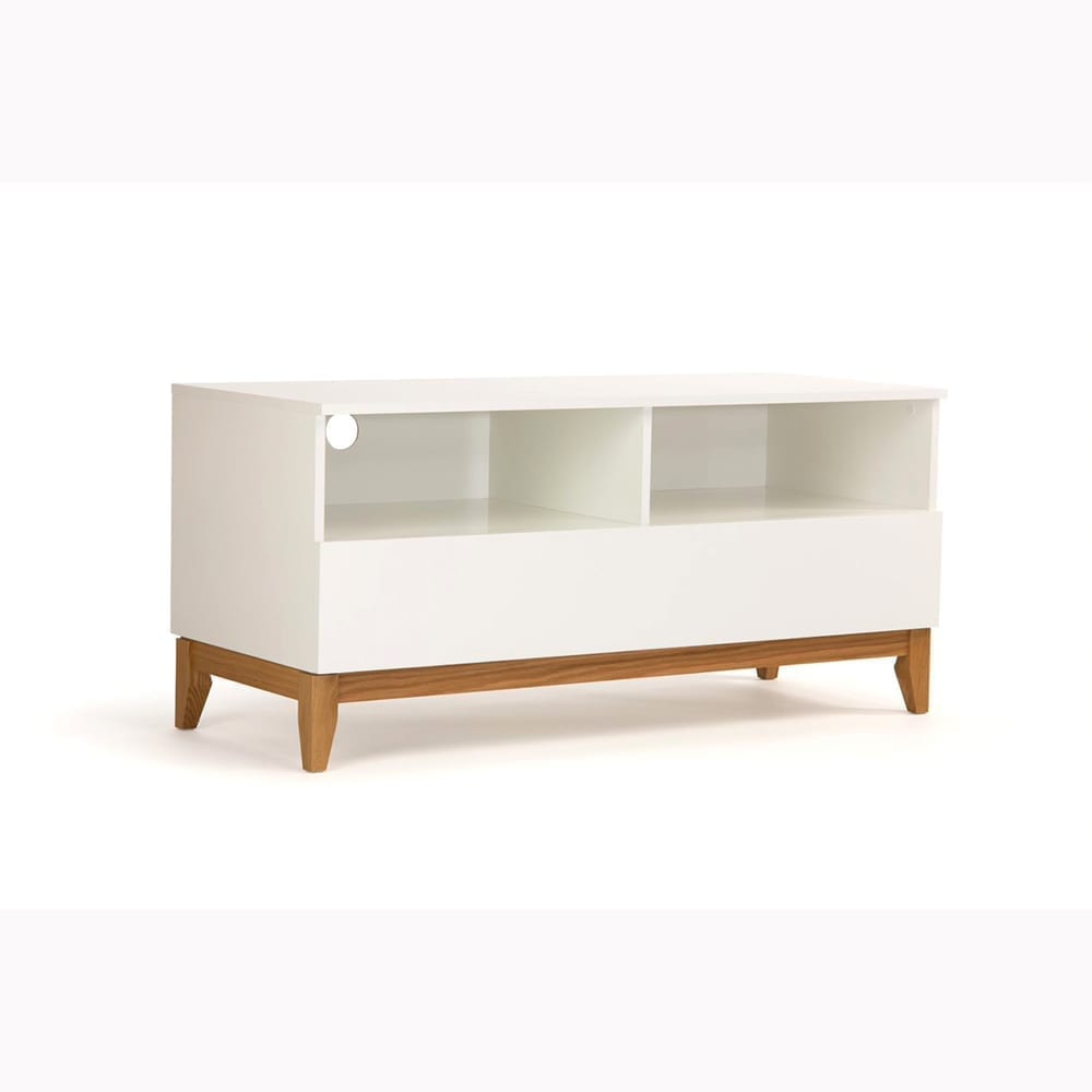 Blanco TV-taso, tammi/valkoinen, lev. 120, syv. 48 ja kork. 55 cm, Woodman, happyhomestore.fi