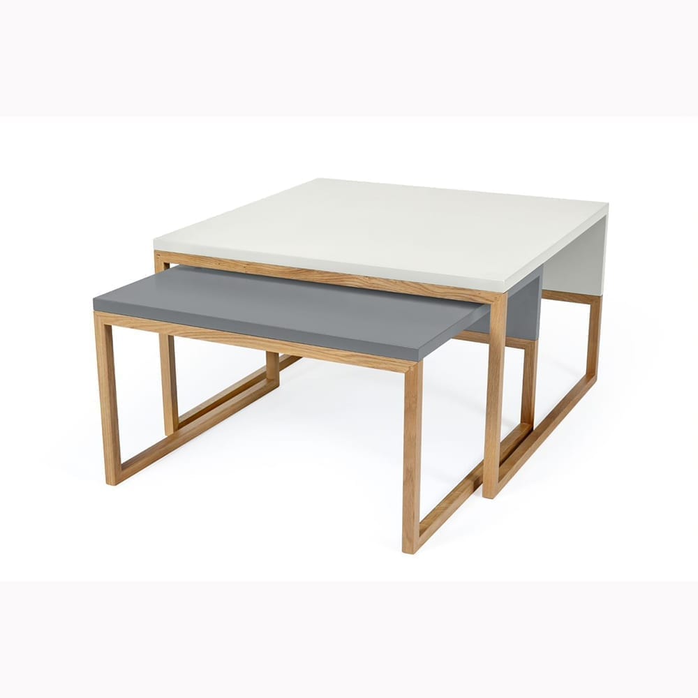 Cubis sohvapöytä, maalattu taso/tammijalusta, lev.70, syv. 70 ja kork. 40 cm, Woodman, happyhomestore.fi