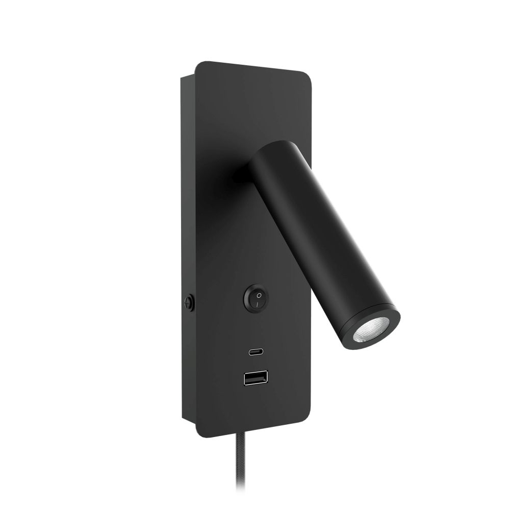 Gent USB-A+C Surface seinävalaisin, musta.